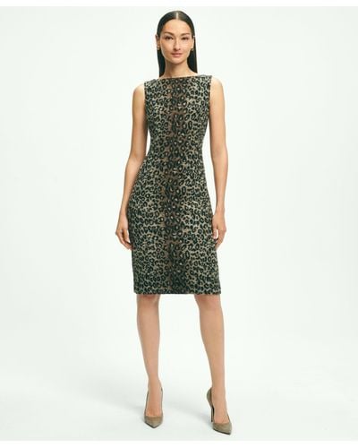 Brooks Brothers Wool Blend Leopard Print Sheath Dress - Green