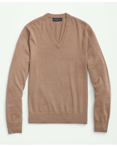 Brooks Brothers Fine Merino Wool V-neck Sweater - Brown
