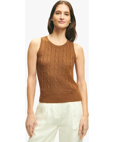 Brooks Brothers Brown Linen Cable Knit Shell - Marrone