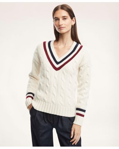 Brooks Brothers Merino Wool Cashmere Tennis Sweater - Natural