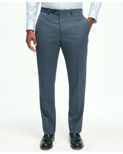 Brooks Brothers Classic Fit Stretch Wool Mini-houndstooth 1818 Dress Pants - Blue