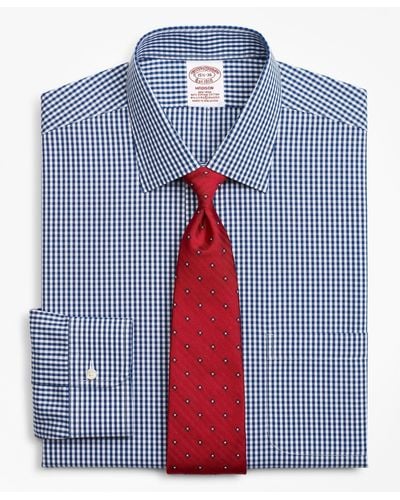 Brooks Brothers Stretch Madison Relaxed-fit Dress Shirt, Non-iron Gingham - Blue