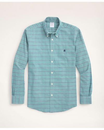 Brooks Brothers Stretch Milano Slim-fit Sport Shirt, Non-iron Oxford Button Down Collar Micro-check - Green