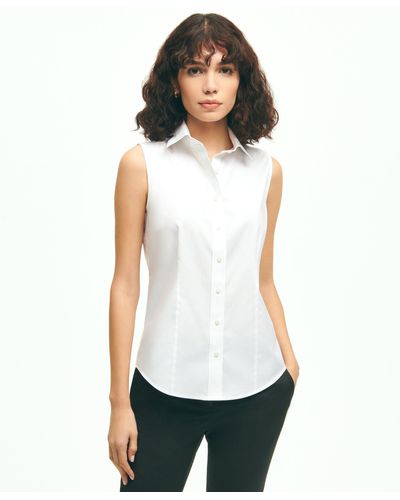 Brooks Brothers Fitted Non-iron Stretch Supima Cotton Sleeveless Dress Shirt - White