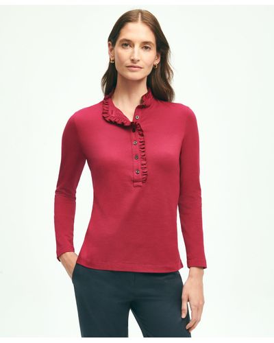 Brooks Brothers Cotton Ruffled Henley - Red