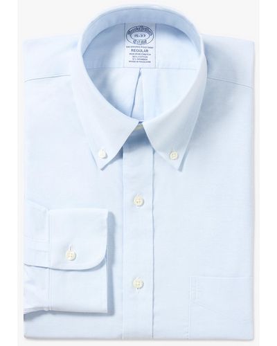 Brooks Brothers Light Blue Regular Fit Non-iron Stretch Cotton Shirt With Button-down Collar