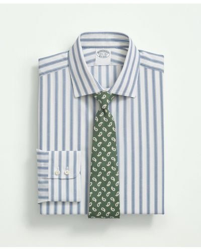 Brooks Brothers X Thomas Mason Cotton-linen English Spread Collar, Stripe Dress Shirt - Blue