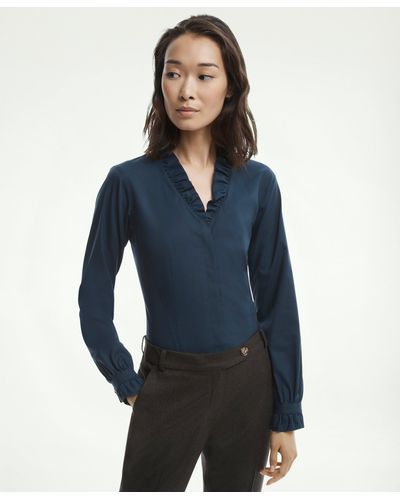 Brooks Brothers Fitted Non-iron Stretch Supima Cotton Ruffle Dress Shirt - Blue