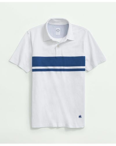 Brooks Brothers Chest Stripe Polo Shirt In Peached Cotton - White