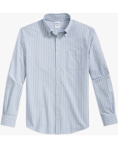 Brooks Brothers Chemise Friday Sport Coupe Regular En Tissu Oxford Rayé Bleu Avec Col Polo Button-down