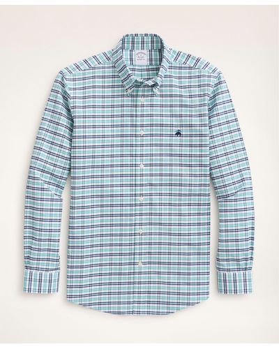 Brooks Brothers Stretch Regent Regular-fit Sport Shirt, Non-iron Alternating Check Oxford - Blue