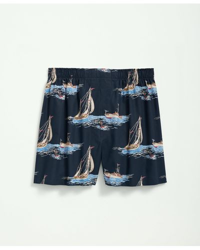 Brooks Brothers Cotton Broadcloth Sailboat Print Boxers - Blue