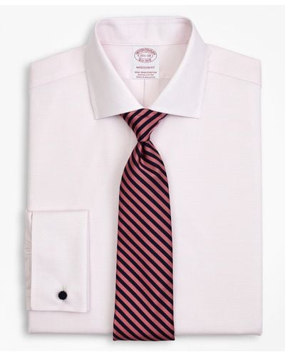 Brooks Brothers Stretch Milano Slim-fit Dress Shirt, Non-iron Twill English Collar French Cuff Micro-check - Pink