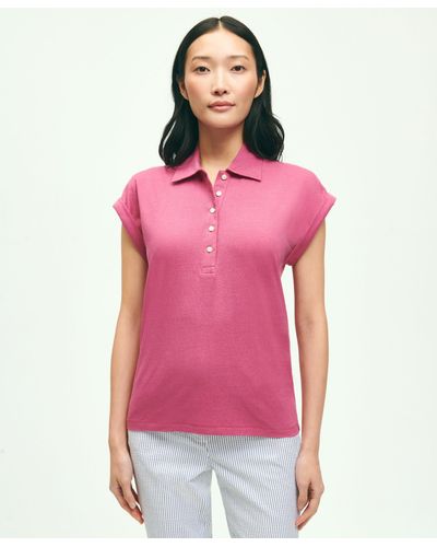 Brooks Brothers Linen-cotton Blend Cap-sleeve Polo Shirt - Pink