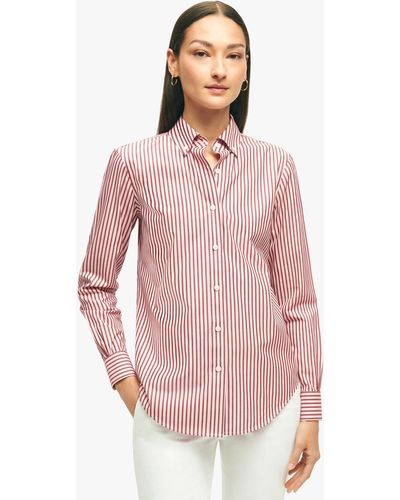 Brooks Brothers Camisa De Algodón Supima Elástico Rosa Non-iron Corte Clásico Con Cuello Button Down