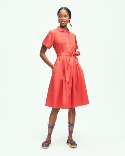Brooks Brothers Signature A-line Cotton Sateen Shirt Dress - Red