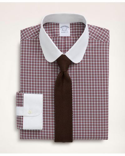Brooks Brothers Stretch Regent Regular-fit Dress Shirt, Non-iron Poplin Club Collar Micro-tartan - White
