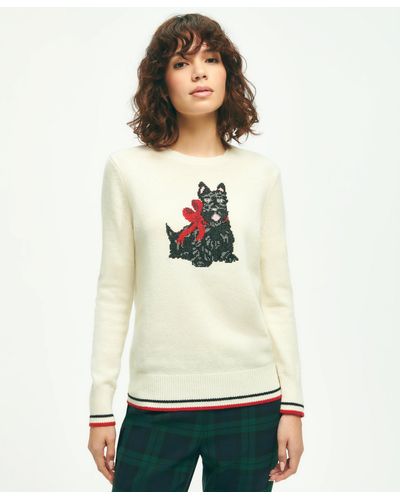 Brooks Brothers Merino Wool-cashmere Crewneck Scottie Dog Sweater - Natural
