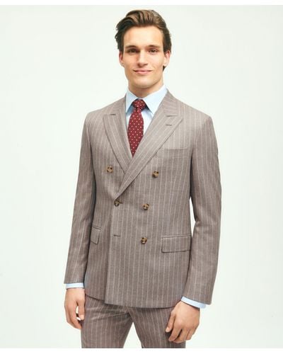 Brooks Brothers Classic Fit Stretch Wool Pinstripe 1818 Suit - Natural