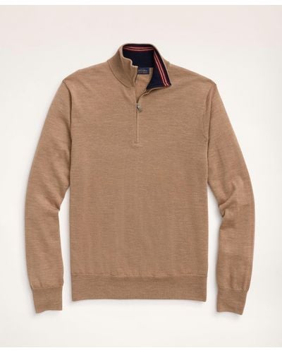 Brooks Brothers Big & Tall Merino Half-zip Sweater - Natural