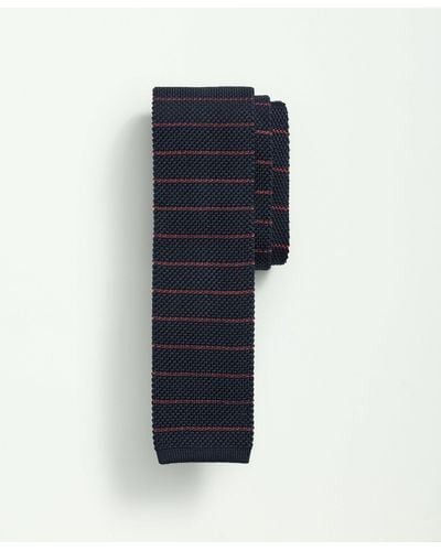 Brooks Brothers Silk Knit Thin Striped Tie - Blue