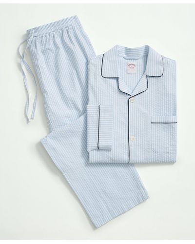 Brooks Brothers Cotton Seersucker Pajamas - Blue