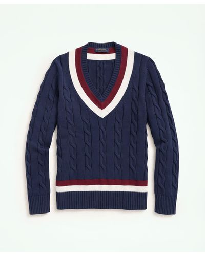 Brooks Brothers Vintage-inspired Tennis V-neck Sweater In Supima Cotton - Blue