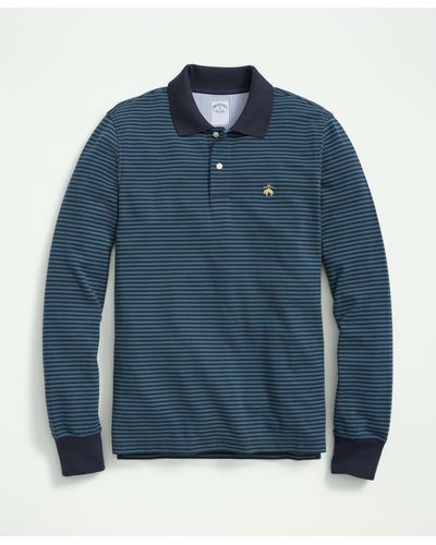 Brooks Brothers Golden Fleece Stretch Supima Cotton Pique Long-sleeve Feeder Striped Polo Shirt - Blue
