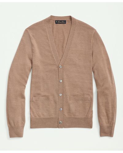Brooks Brothers Big & Tall Fine Merino Wool Cardigan Sweater - Brown