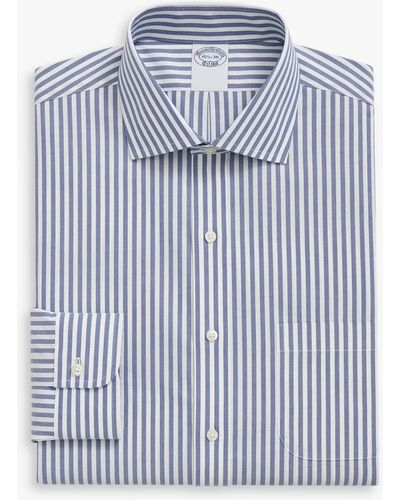 Brooks Brothers Camisa De Vestir De Algodón Elástico A Rayas Azules Non-iron Corte Regular Con Cuello Abierto Inglés
