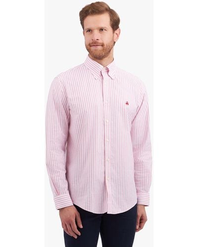 Brooks Brothers Camisa Informal De Algodón Elástico De Rayas Rojas Non-iron Corte Regular Con Cuello Button Down - Rosa