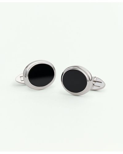 Brooks Brothers Sterling Silver Onyx Oval Rhodium-plated Cufflinks - Black
