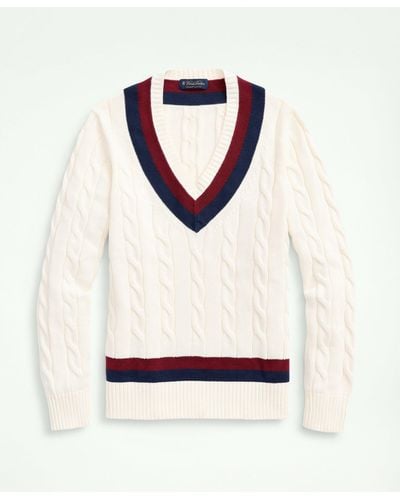 Brooks Brothers Big & Tall Supima Cotton Cable Tennis Sweater - White