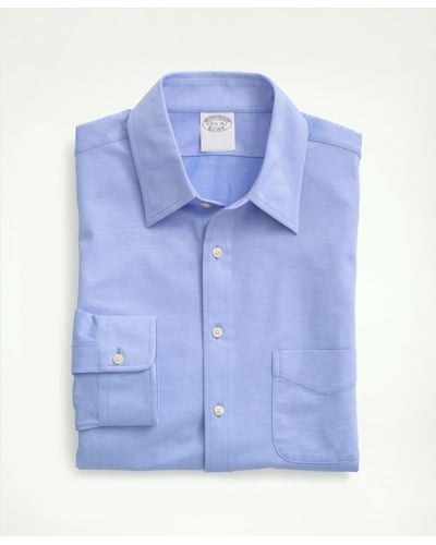Brooks Brothers Japanese Knit Dress Shirt, Slim Fit - Blue