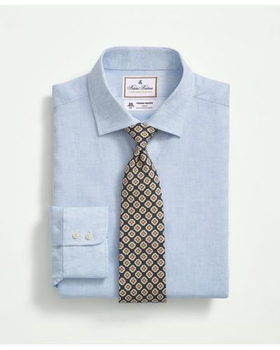 Brooks Brothers X Thomas Mason Linen Poplin English Spread Collar - Blue