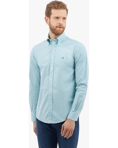 Brooks Brothers Camisa De Algodón Elástico Verde Non-iron Corte Regular Con Cuello Button Down - Azul