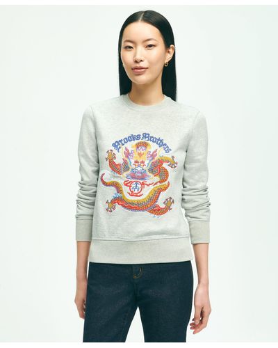 Brooks Brothers Cotton French Terry Lunar New Year Needlepoint Sweatshirt - Natural