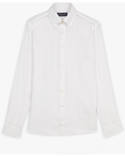 Brooks Brothers White Linen Button Down Casual Shirt - Blanco