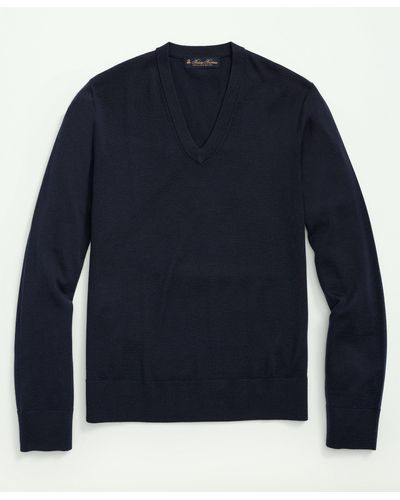 Brooks Brothers Big & Tall Fine Merino Wool V-neck Sweater - Blue