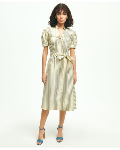 Brooks Brothers Supima Cotton Fit & Flare Stripe Shirt Dress - Natural