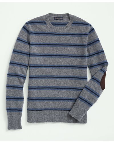 Brooks Brothers Lambswool Crewneck Belt Striped Sweater - Blue