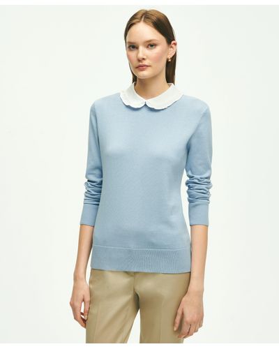 Brooks Brothers Cotton Removable Collar Sweater - Blue