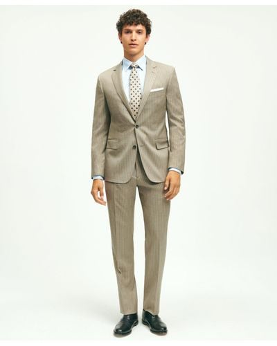 Brooks Brothers Classic Fit Wool Pinstripe 1818 Suit - Natural
