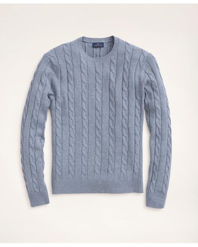 Brooks Brothers Big & Tall Supima Cotton Cable Crewneck Sweater - Blue