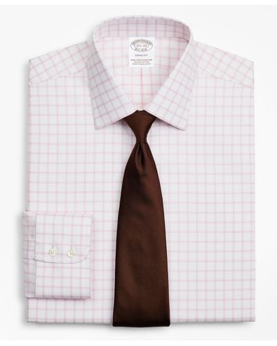 Brooks Brothers Stretch Milano Slim-fit Dress Shirt, Non-iron Twill Ainsley Collar Grid Check - Purple