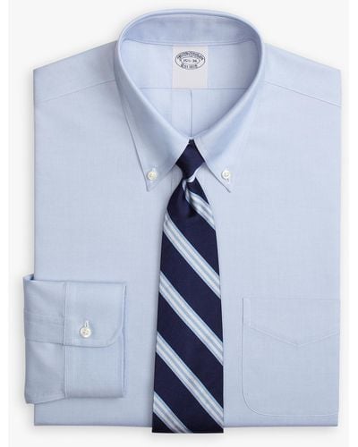 Brooks Brothers Light Blue Traditional Fit Stretch Supima Cotton Non-iron Dress Shirt With Button-down Collar - Azul