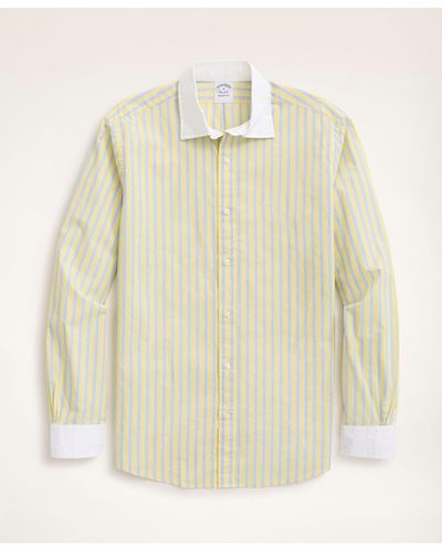 Brooks Brothers Regent Regular-fit Sport Shirt, Poplin Contrast English Collar Stripe - Yellow