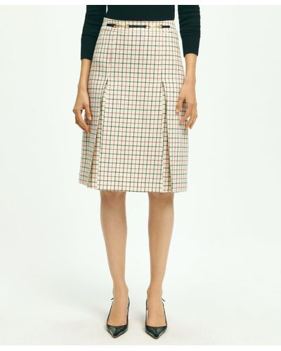 Brooks Brothers Lambswool Box Pleated Tattersall A-line Skirt - Natural