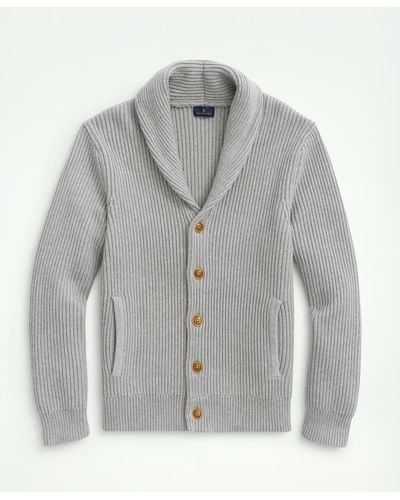 Brooks Brothers Ribbed Cotton Shawl Collar Cardigan - Gray