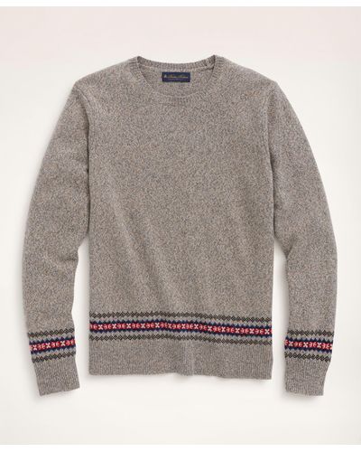 Brooks Brothers Merino Fair Isle Trim Sweater - Gray